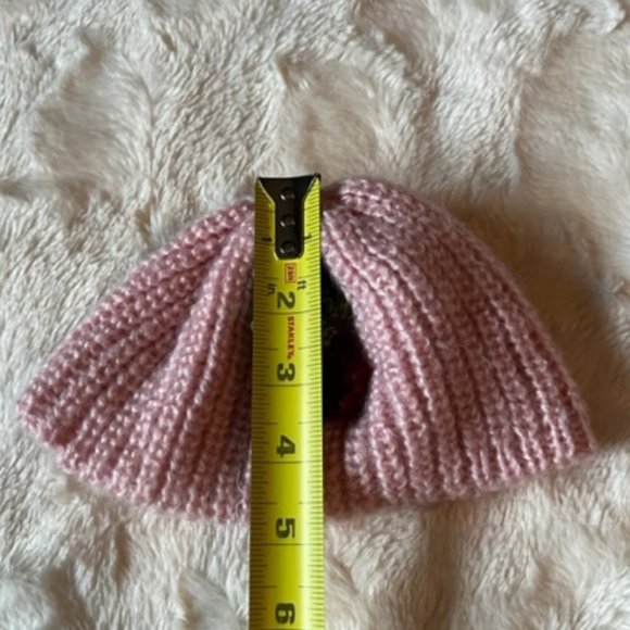 Hand knit Pink Baby hat with Crochet Flowers New - Picture 4 of 9